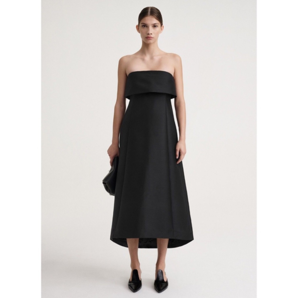 TOTEME A-Line Wool Cotton Dress Strapless Gown in Black Size 34 / US 2 - Picture 9 of 12
